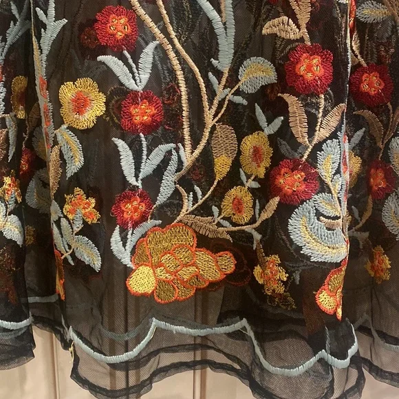 Anthropologie Eri + Ali Black Lace Tunic Dress with Floral Embroidery XSP - Picture 8 of 12